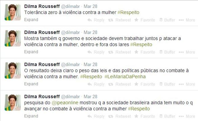 Twitter da presidente: Dilma fala sobre a violência no microblog