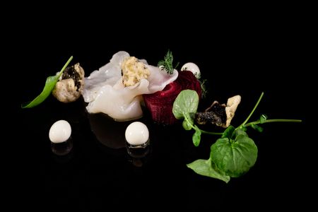 Rosa de endivia con callos de bacalao y hierbas amargas