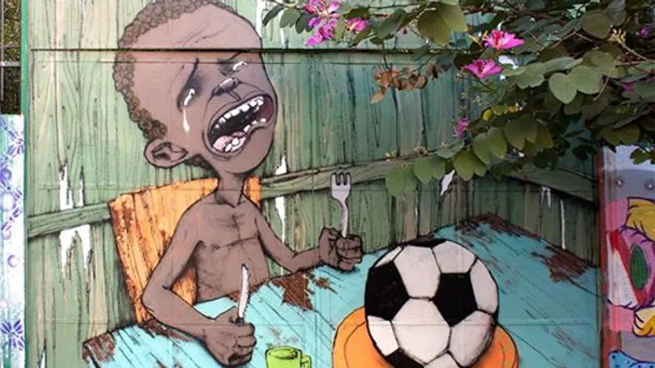 Brasileños protestan contra el Mundial con graffitis en las calles de Río de Janeiro
