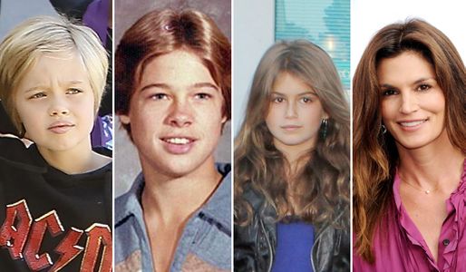 Brad Pitt y Cyndy Crawford con sus respectivos hijos