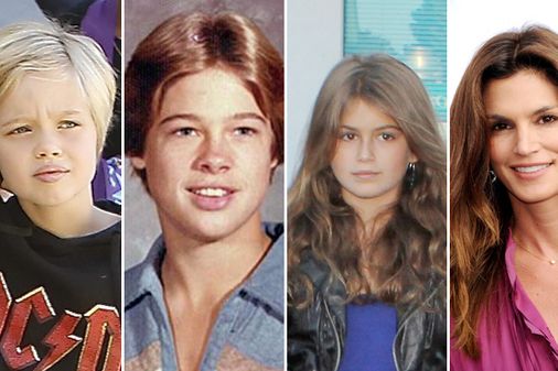 Brad Pitt y Cyndy Crawford con sus respectivos hijos