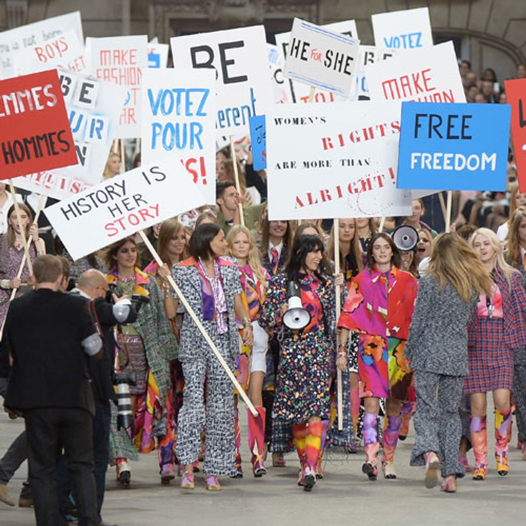 Gigi Hadid Karl Lagerfeld On Chanel Feminist Protest
