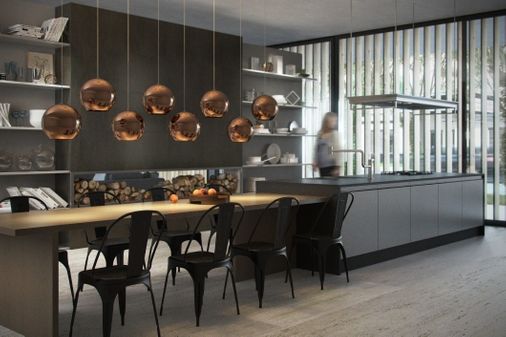 Com pegada moderna, as luminárias fazem a diferença na decoração da cozinha americana