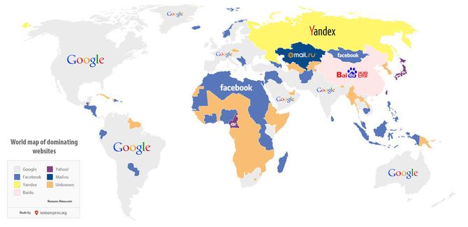 Mapa de los sitios web más populares en cada país