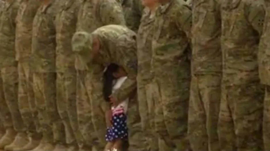 Little Girl Can't Resist Running To Hug Her Soldier Dad During Military Service