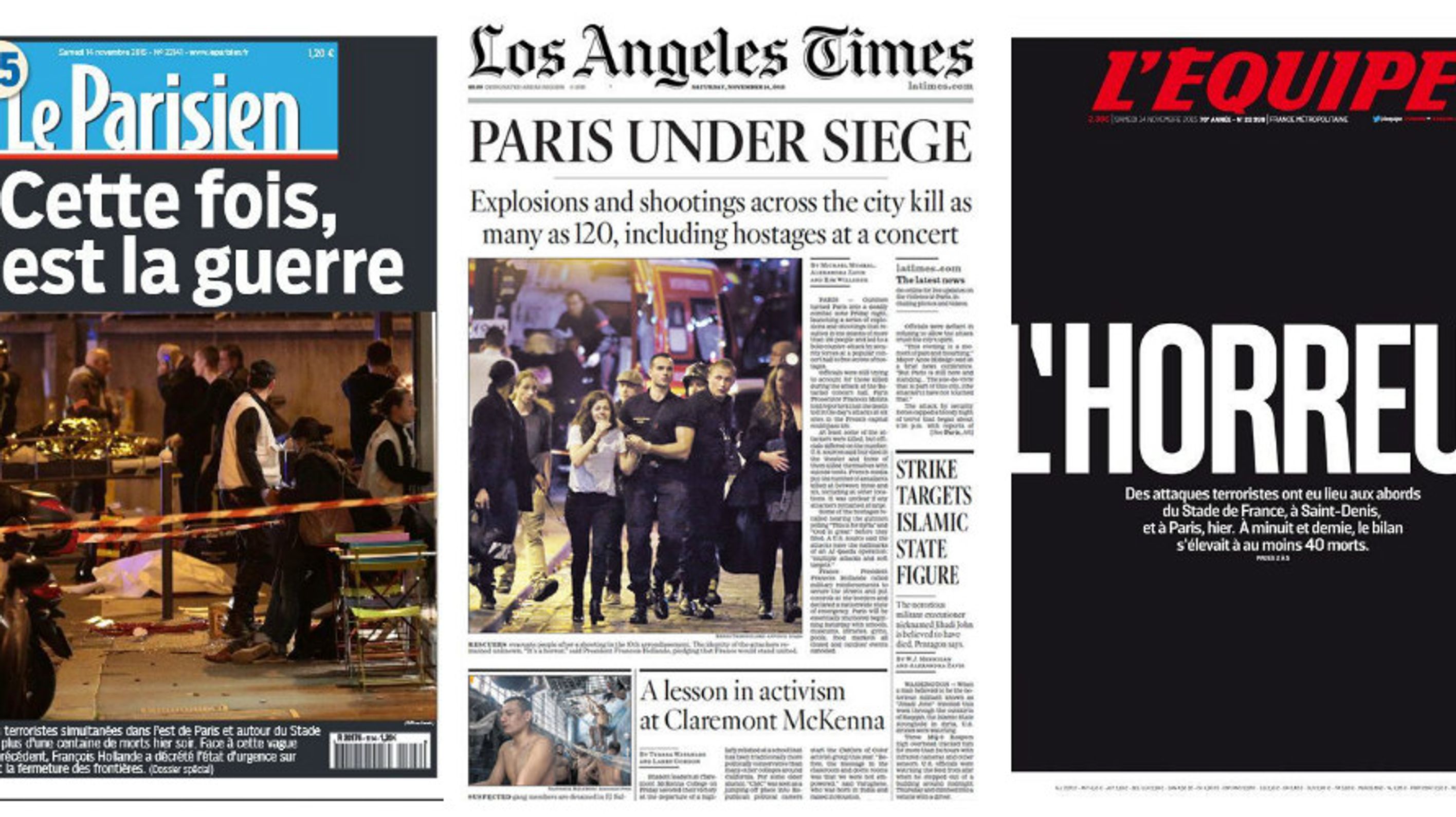 Attentats à Paris Lhorreur En Une De La Presse Du Monde Entier