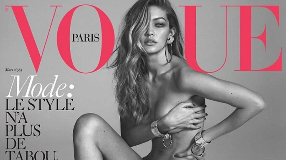 Gigi Hadid seulement habillée de Chanel N°5 pour Vogue France (Photo)