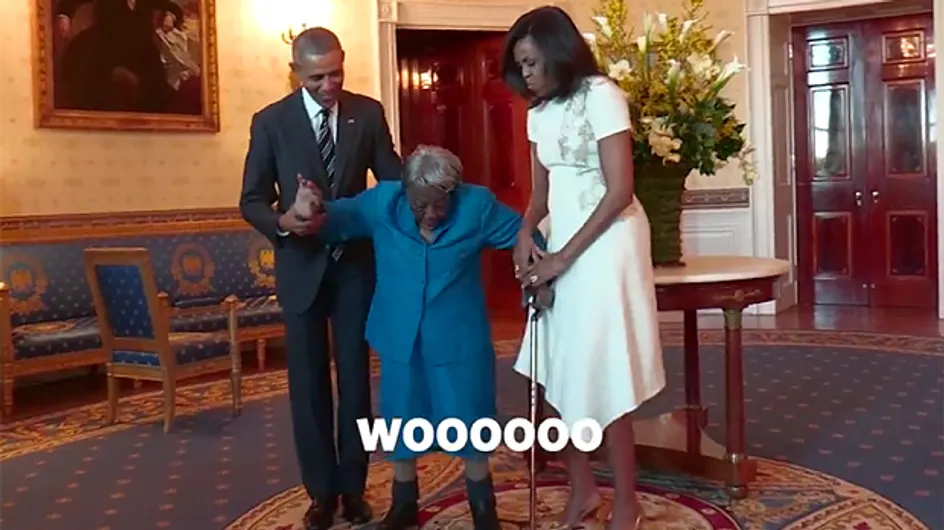 En rencontrant les Obama, cette mamie de 106 ans ne peut se retenir de danser de joie (Vidéo)