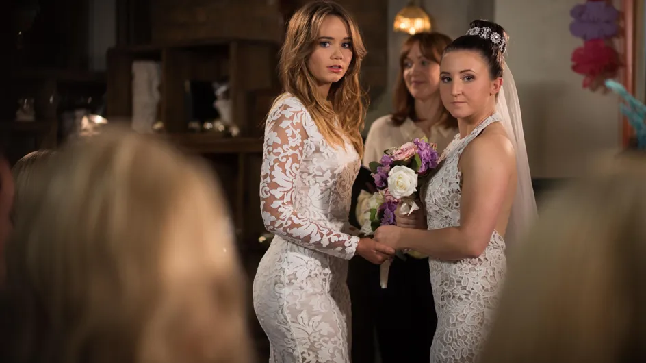 Hollyoaks 04/8 - Esther waits at her wedding for missing Kim