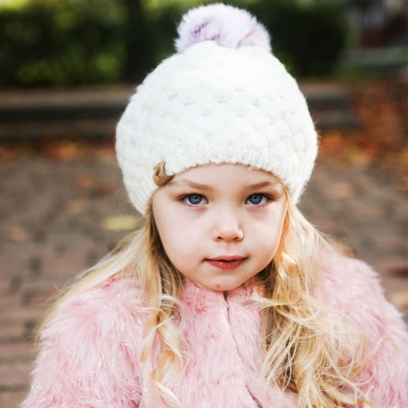 accsa Fille Ensemble bonnet et gants Hiver Doux Chaud Tricot Licorne Chapeaux Adorable Pompon avec Doublure Épaisse Cadeau pour Enfant