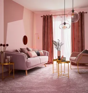 Peinture murs salon beige rosé doux et raffiné