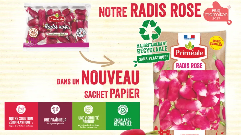 Un nouveau sachet sans plastique* pour les Radis Roses Priméale, plus respectueux de l’environnement