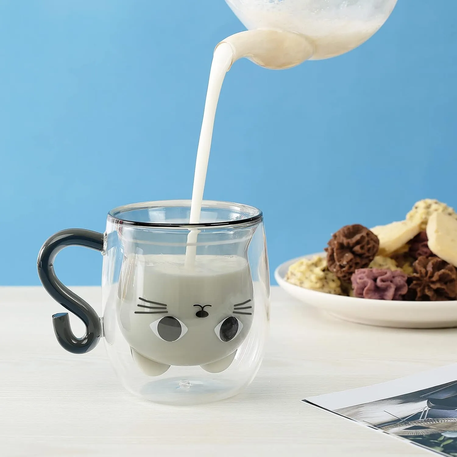 SERVICE A CAFE,Black cat 2 201 300ml Tasse à jus de chat mignon en verre, tasse à café, lait SERVICE A CAFE,Black cat 2 201 300ml Tasse à jus de chat mignon en verre, tasse à café, lait