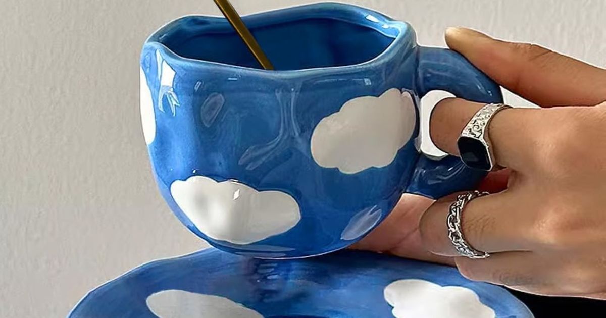 Koythin Tasse En Céramique Fleur Faite Main, Jolie Tasse Fille Femme, Esthétique Poignée, Latte Cacao, Bureau Maison (fleur Bleu Rose