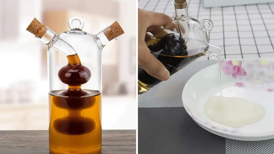 Bouteille 2 En 1 Huile Et Vinaigre En Verre 350 Ml - Design Cascade élégant - Parfait Pour La Cuisine Et La Table