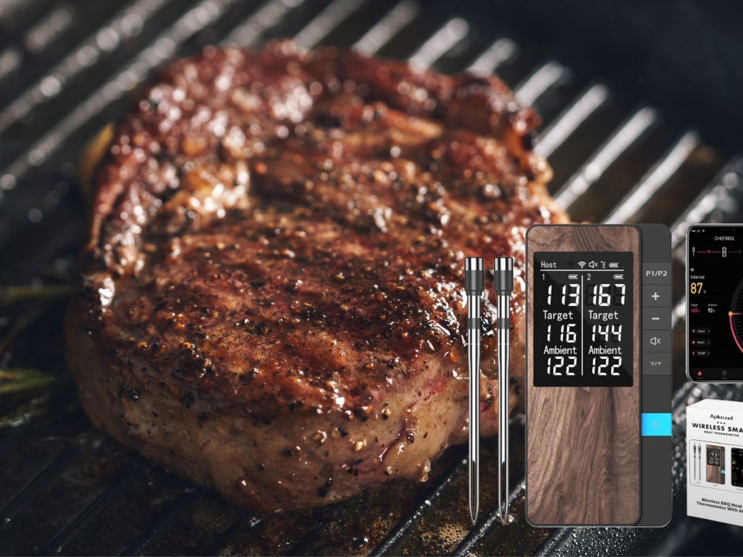 ANCLLO Thermomètre Numérique Double Sonde Sans Fil - Cuisine, Barbecue, Four Et Gril Programmable