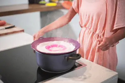 Kochblume Couvercle Anti-Débordement Silicone Bleu - Arrêtez Les Débordements Pour Casseroles 14-24 Cm