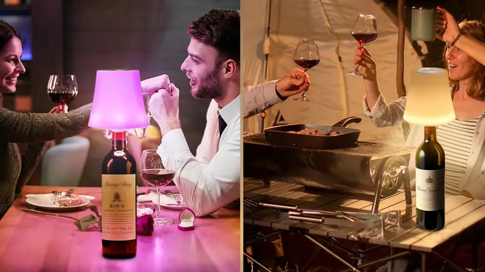 Lampe Pour Bouteille De Vin Rechargeable - Sans Fil, LED, IP65 - Abat-jour Métallique - Pour Ambiance Bar, Chambre, Extérieur - 5