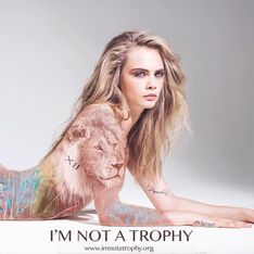 Je ne suis pas un trophée : Cara Delevingne nue pour la défense des animaux (Photos)