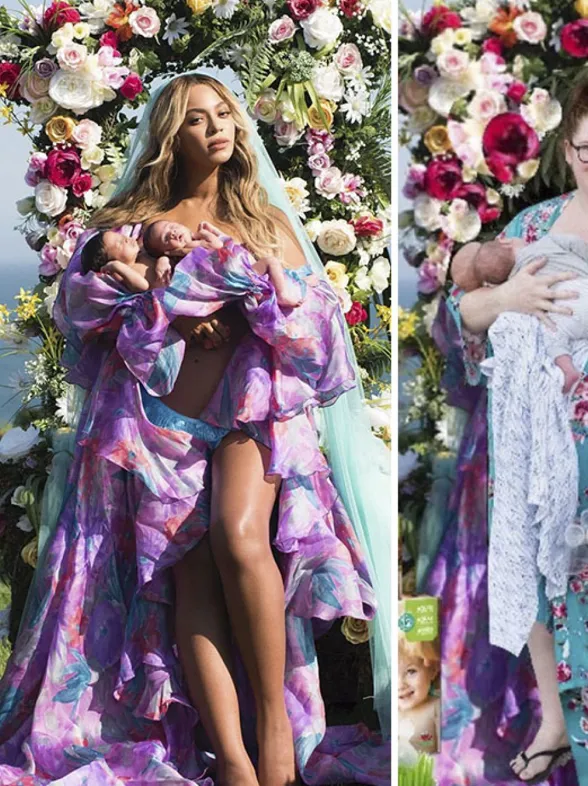Las divertidas fotos de unos padres que imitan a Beyoncé con sus gemelos