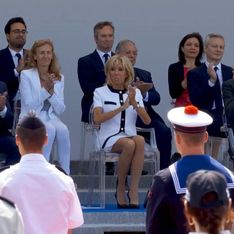 Brigitte Macron élégante en robe blanche au défilé du 14 juillet